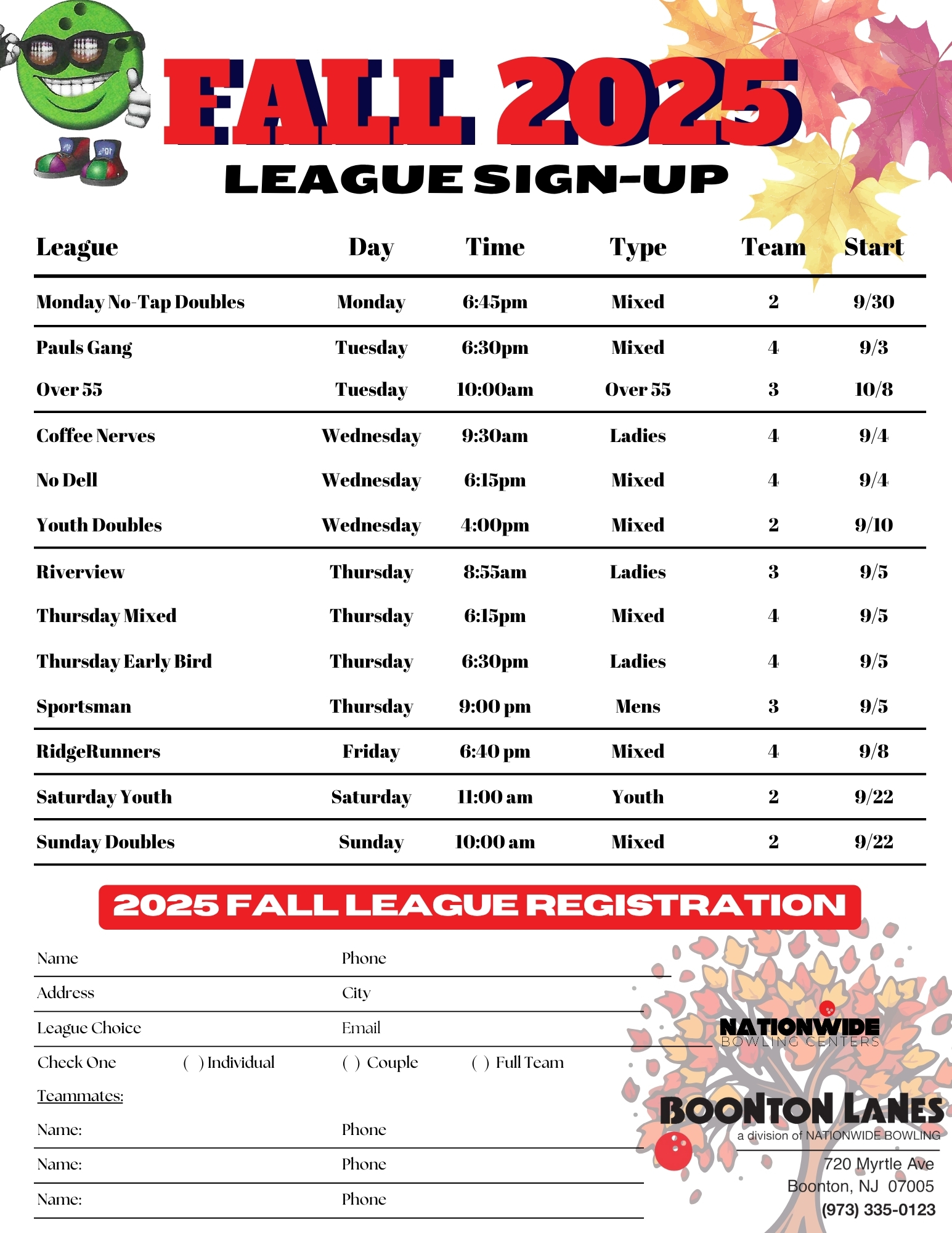 boonton fall leagues