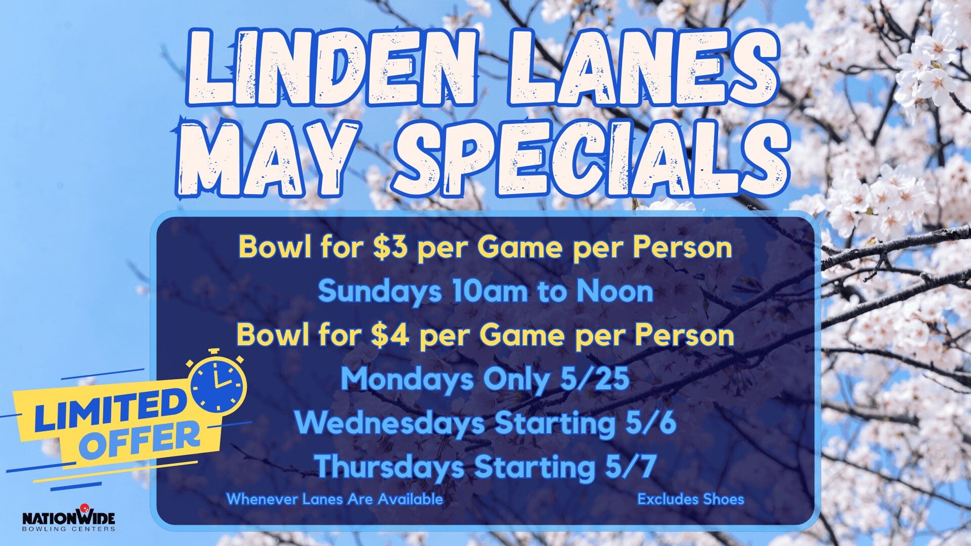 Linden Lanes May specials bowling promotion